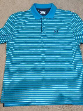 Under Armour/Polo Shirt/Men XL Blue White Stripe Matchplay HeatGear Athletic Gol